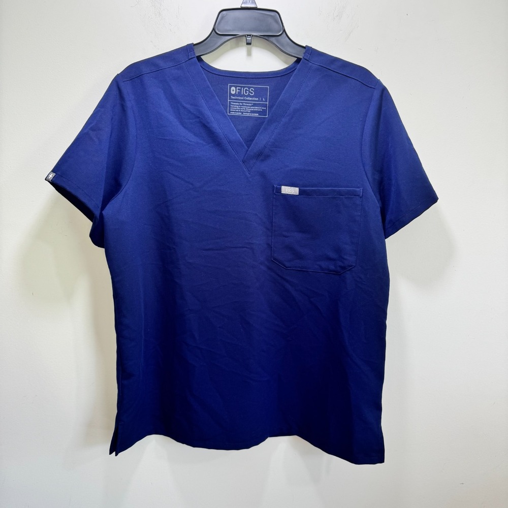 FIGS Technical Collection‎ Navy V-Neck Scrub One Pocket L Short Sleeve Lot Of 2